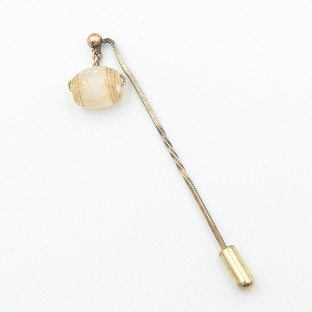 Antique Victorian Satinspar Niagara Falls Figural Barrel Stick Pin Dangle